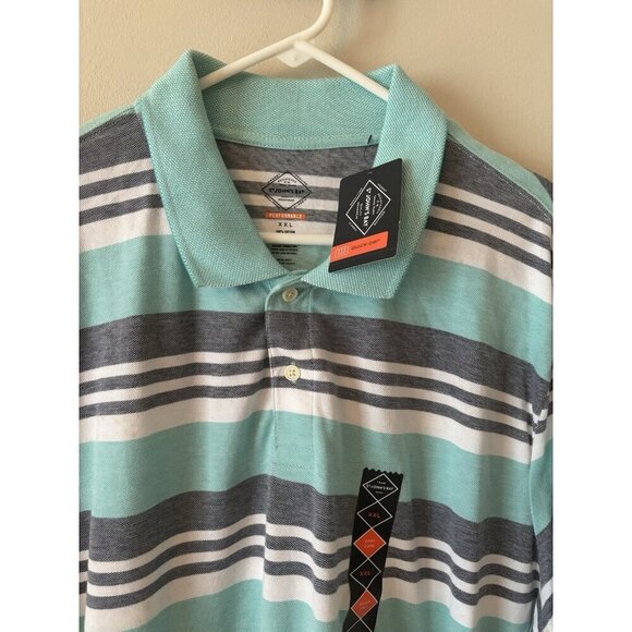 NWT St Johns Bay Mens Size XXL Turquoise Navy Stripe Polo Shirt - Picture 2 of 4